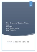 The Origins of South African law HFL1501 MAY/JUNE 2022 PORTFOLIO SOLUTIONS