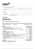 AQA A Level Chemistry Paper 2 Question Paper 2024 [VERIFIED]