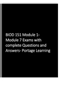 BIOD 151 Module 1-Module 7 Exams with complete Questions and Answers- Portage Learning