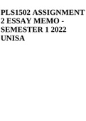 PLS1502 ASSIGNMENT 2 ESSAY MEMO - SEMESTER 1 2022 UNISA