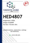 HED4807 Assignment 4 (DETAILED ANSWERS) 2024 - DISTINCTION GUARANTEED 