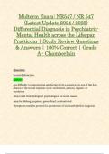 Midterm & Final Exam: NR547 / NR 547 Differential Diagnosis in Psychiatric-Mental Health across the Lifespan Practicum Exam (Latest 2024 / 2025 Updates STUDY BUNDLE WITH COMPLETE SOLUTIONS) | 100% Correct | Grade A - Chamberlain