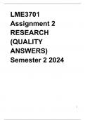 LME3701 Assignment 2 RESEARCH (QUALITY ANSWERS) Semester 2 2024  100% TRUSTED Complete, trusted solutions and explanations LATEST UPDATES | GRADED A+ (UNISA )