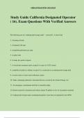 Study Guide California Designated Operator ( 16). Exam Questions With Verified Answers