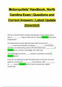 Motorcyclists' Handbook, North Carolina Exam | Questions and Correct Answers | Latest Update 2024/2025