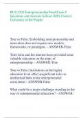 BUS 3303 Entrepreneurship Final Exam 9 Questions and Answers Solved 100% Correct; University of the People