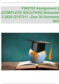 FIN3702 Assignment 2 (COMPLETE ANSWERS) Semester 2 2024 (215721)- DUE 30 September 2024