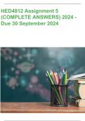 HED4812 Assignment 5 (COMPLETE ANSWERS) 2024 - DUE 30 September 2024  all answered |100% trusted complete, trusted solutions and explanations | latest updated quality solution |study guide 2024 | (5) five star rating |a+ graded @ (unisa)