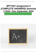 BPT1501 Assignment 4 (ANSWERS) Semester 2 2024 - DUE September 2024 ; 100% TRUSTED Complete, trusted solutions and explanations. UNISA