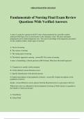 Fundamentals of Nursing Final Exam Review Questions With Verified Answers