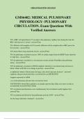 GMS6402: MEDICAL PULMONARY PHYSIOLOGY- PULMONARY CIRCULATION. Exam Questions With Verified Answers