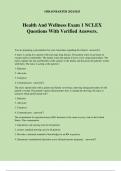 Health And Wellness Exam 1 NCLEX Questions With Verified Answers.