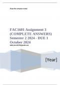 . . FAC1601 Assignment 3 (COMPLETE ANSWERS) Semester 2 2024 - DUE 1 October 2024 ; 100% TRUSTED Complete, trusted solutions and explanations.. Ensure your success with us..