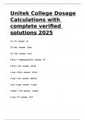 Unitek College Dosage Calculations with complete verified solutions 2025.