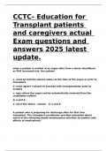 CCTC- Education for Transplant patients and caregivers actual Exam questions and answers 2025