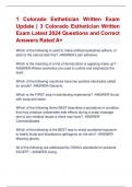 1 Colorado Esthetician Written Exam  Update | 3 Colorado Esthetician Written  Exam Latest 2024 Questions and Correct  Answers Rated A+