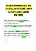 Michigan Residential Builder's License | Questions and Correct Answers | Latest Update 2024/2025