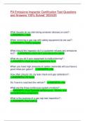 PA Emissions Inspector Certification Test Questions and Answers 100% Solved``2024/25 What decade do we start doing emission devices on cars? - <<ANSWER>>1960 When removing a gas cap with safety equipment do we use? - <<ANSWER>>Safe