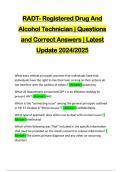 RADT- Registered Drug And Alcohol Technician | Questions and Correct Answers | Latest Update 2024/2025