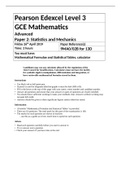 Pearson Edexcel Level 3 GCE Mathematics Advanced Paper 2: Statistics and Mechanics