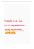 NURS 6501 Week 1 Quiz-(Latest 3 Versions), NURS 6501/ NURS 6501N Quiz 1, Advanced Pathophysiology