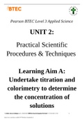 BTEC Applied Science: Colorimetry Unit 2 Learning aim A