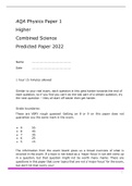 AQA COMBINED SCIENCE - HIGHER - PHYSCIS PAPER 1 - PREDICTED PAPER 2022 100% VERIFIED