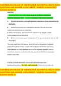 CHAMBERLAIN COLLEGE OF NURSING NUR 326 MENTAL HEALTH EXAM QUESTIONS AND ANSWER 100%CORRECT /VERIFIED GUARANTEED SUCCESS RATED A+