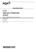 GCSE ENGLISH LITERATURE 8702/2 Paper 2 Shakespeare and unseen poetry Mark scheme June 2021 Version: 1.0 Final