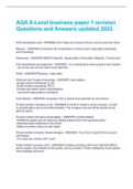 AQA A-Level business paper 1 revision Questions and Answers updated 2022