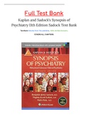 Test Bank for Kaplan and Sadock’s Synopsis of Psychiatry 11th Edition Sadock (All Chapters)