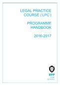 LEGAL PRACTICE COURSE LPC PROGRAMME HANDBOOK 