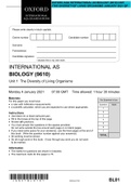 OXFORD AQA INTERNATIONAL AS BIOLOGY (9610) UNIT 1THE DIVERSITYOF LIVING ORGANISMS JANUARY 2021 QP