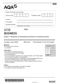 GCSE BUSINESS Paper 2 Influences of marketing and finance on business activity For Examiner’s Use Section Mark A B C TOTAL AQA