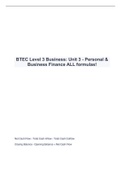 BTEC Level 3 Business: Unit 3 - Personal & Business Finance ALL formulas!