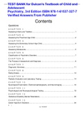 TEST BANK for Dulcan's Textbook of Child and Adolescent Psychiatry, 3rd Edition ISBN 978-1-61537-327-7 100% Verified Answers From Publisher