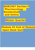 NUR2407 Section P Pharmacology – Residential and Online Winter Quarter