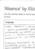 'Absence' by Elizabeth Jennings Summary Sheet
