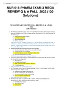 NUR 615-PHARM EXAM 3 MEGA REVIEW Q & A FALL  2022 (120 Solutions)