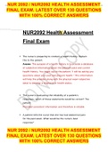 NUR 2092 / NUR2092 HEALTH ASSESSMENT FINAL EXAM. LATEST OVER 130 QUESTIONS WITH 100% CORRECT ANSWERS