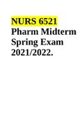 NURS 6521 Pharm Midterm Spring Exam 2021/2022.