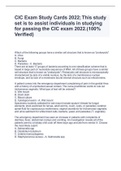 CIC Exam Study Cards 2022; This study set is to assist individuals in studying for passing the CIC exam 2022.(100% Verified)