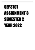 Exam (elaborations) SEP3707 (SEP3707) Assignment 3 Semester 2 Year 2022