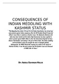 Consequences of Indian Meddling with The Kashmir Status
