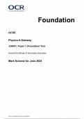 OCR GCSE PHYSICS A GATEAWAY MARK SCHEME PAPER 1 2024 (J249/01: Foundation Tier)