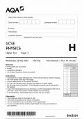 AQA GCSE PHYSICS PAPER 1H QUESTION PAPER 2024 (8463/1H :Higher Tier )