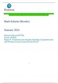 Pearson Edexcel GCE In Greek (9GK0) Paper 01 Translation into English, Reading Comprehension  and Writing (research question) in Greek Mark Scheme (Results) Summer 2024