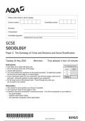 AQA GCSE SOCIOLOGY 8192/2  Paper 2 The Sociology of Crime and Deviance and Social Stratification question paper june 2024