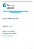 Pearson Edexcel GCE AS Mathematics (8MA0) Paper 21 Statistics Mark  Scheme (Results) Summer 2024 