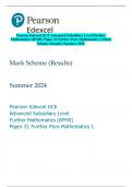 Pearson Edexcel GCE Advanced Subsidiary Level Further  Mathematics (8FM0) Paper 21 Further Pure Mathematics 1 Mark  Scheme (Results) Summer 2024